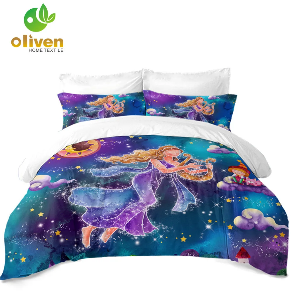 Girls Princess Cartoon Bedding Set Colorful Virgo Constellation Duvet Cover Galaxy Print Twin Queen King Size D25 | Дом и сад