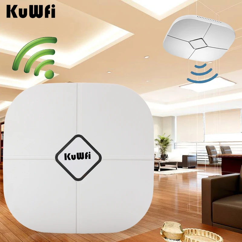 KuWfi 600Mbps Wireless Access Point Ceiling AP WIFI Router 48V POE Dual Band Indoor AP Router WIFI Repeater WIFI Extender Signal 1200mbps 2 4g 5 8g dual band 802 11ac indoor ceiling mount access point wifi repeater router 48v poe ap 500mw gigabit management