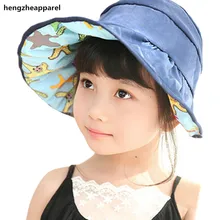 Новинка, цветочный двухцветный складной Топ, летняя Солнцезащитная шляпа для девочек, защита от УФ-лучей, водонепроницаемые дышащие детские шапочки, Детские шапочки