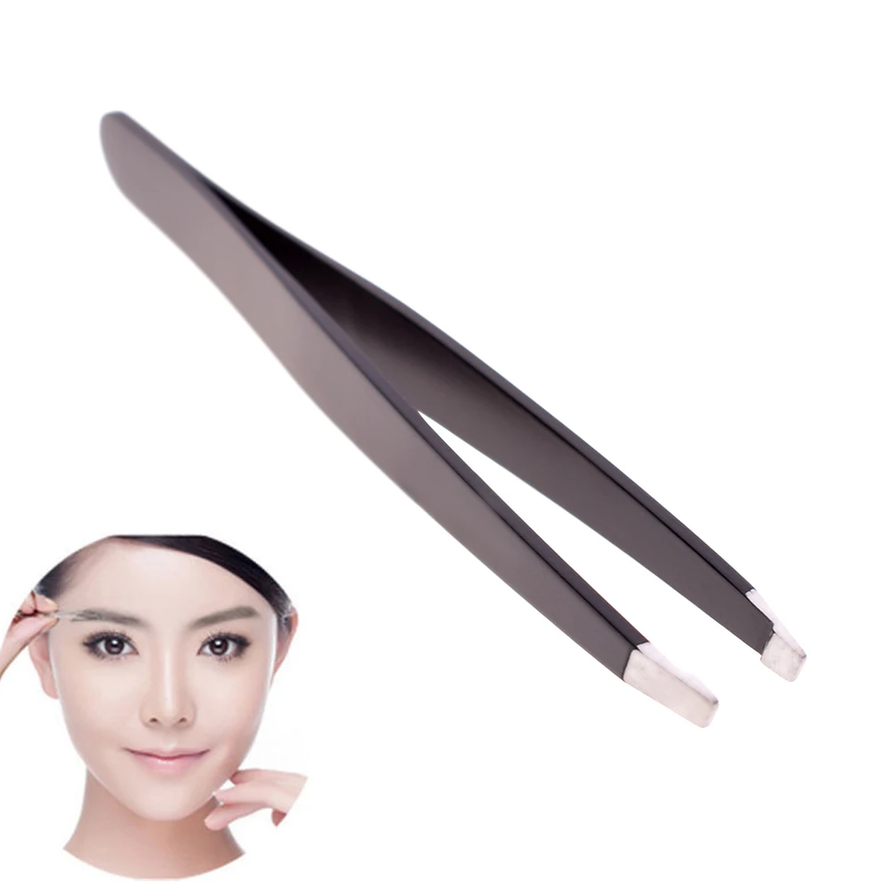 1pc Eyebrow Tweezer Stainless Steel 9.5cm Flat Tip Rose Black Tweezers