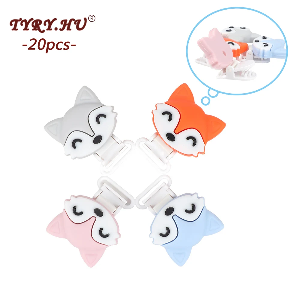 

TYRY.HU 20pc Silicone Fox Plastic Pacifier Clips Holder Clip Head DIY Baby Soother Holder Pacifier Chains Nipple Clasps Toys