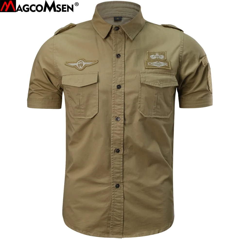 Summer Military Style Men Tactical Shirts Short Sleeve Embroideried Shirt Breathable