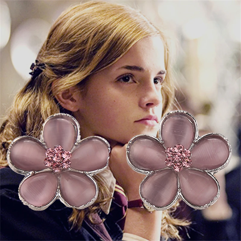 

Hermione Granger Earrings Pink Opal Crystal Cubic Zirconia Flower Shaped Stud Earrings Fashion Movie Jewelry For Women Wholesale