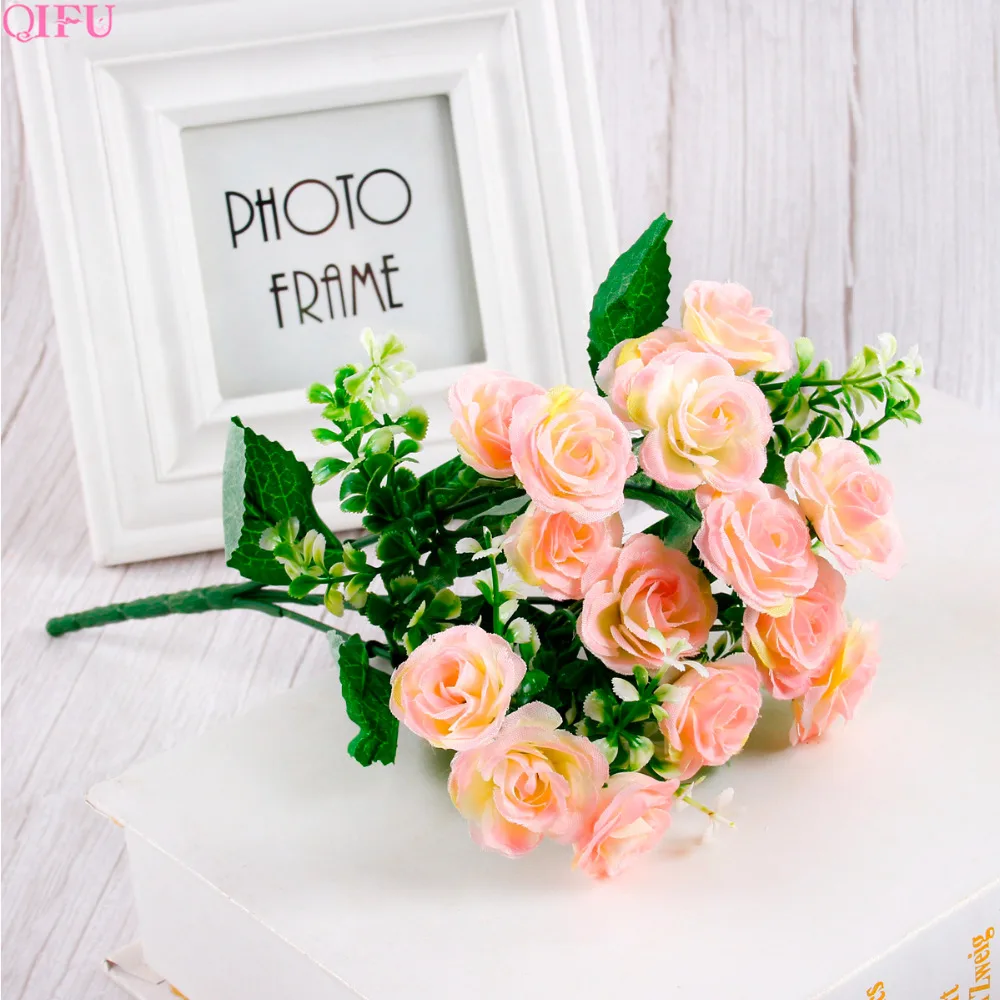 QIFU 30 cm Mini Rose 1 Bouquet 15 Flower Head Artificial Silk Flower Branches Fake Flowers Artificial Flowers For Decor Wedding QIFU 30 cm Mini Rose 1 Bouquet 15 Flower Head Artificial Silk Flower Branches Fake Flowers Artificial Flowers For Decor Wedding