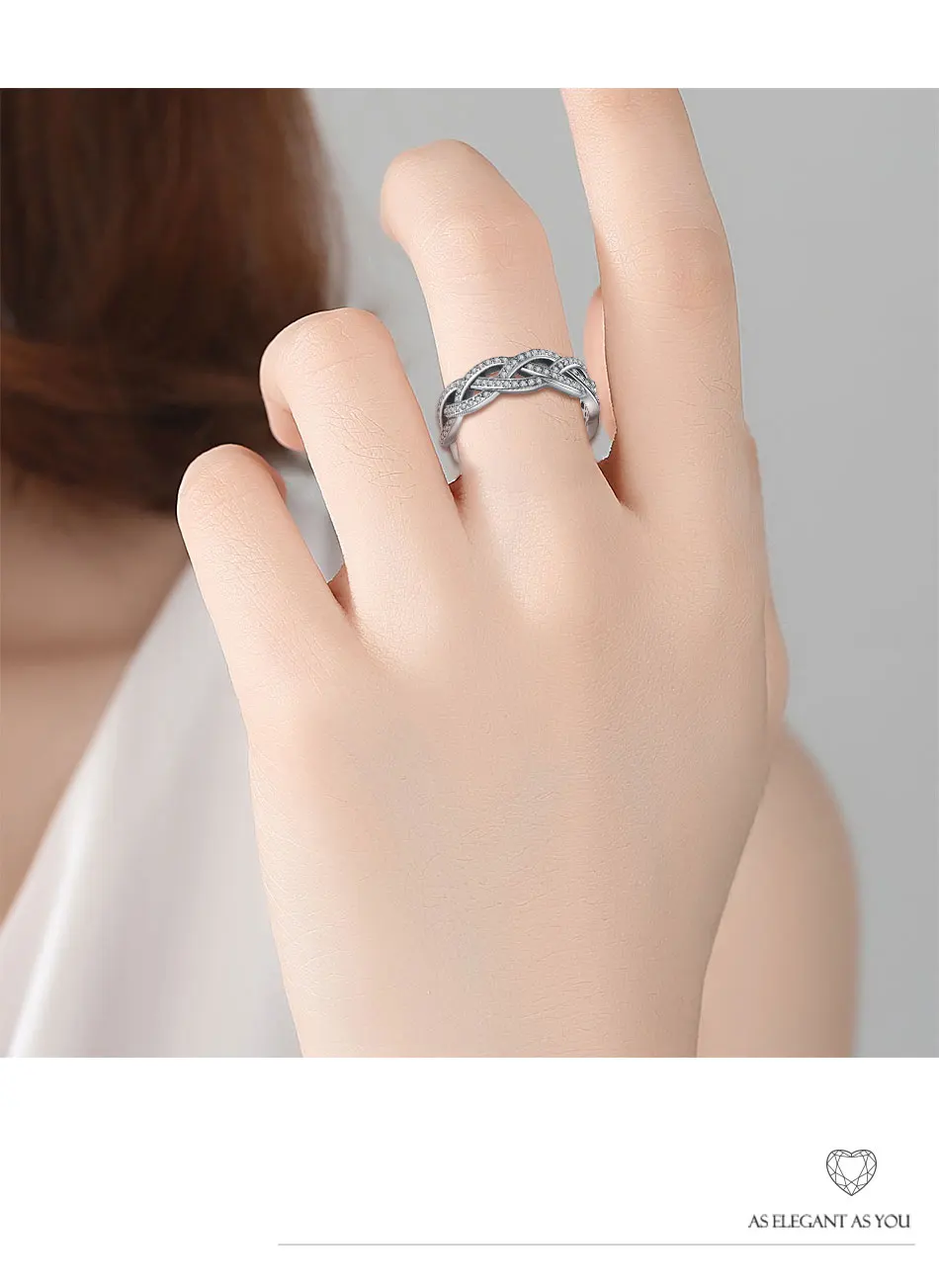 ELESHE роскошные серебряные кольца вечности с настоящим 925 пробы, сверкающие плетеные кольца с кристаллами для женщин, свадебные крученые украшения