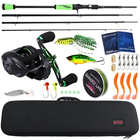 Potência de Fibra Sougayilang Seção Carbono Baitcsting Haste Kit Completo Conjunto Carretel Fundição 100 Linha Pesca Iscas Ganchos Gabarito Cabeça 4 m