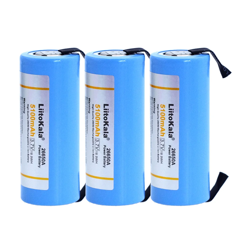 

3PCSLiitokala 26650 lithium rechargeable battery 3.7V 5100mA 26650-50A Suitable Applicable to electronic cigarette+Nickel sheets