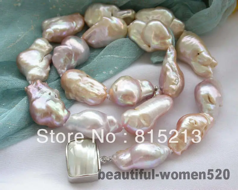 

FREE SHIPPING>>>@@ > N1358 Natural 17" 25mm pink purple keshi reborn pearl necklace