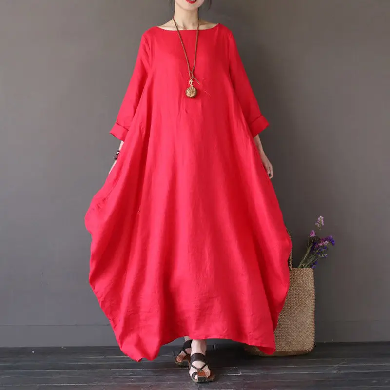 

Womens Ladies Spring Summer Beach Sundress Boho Evening Party Long Cotton Loose Maxi Dress Blue Red White