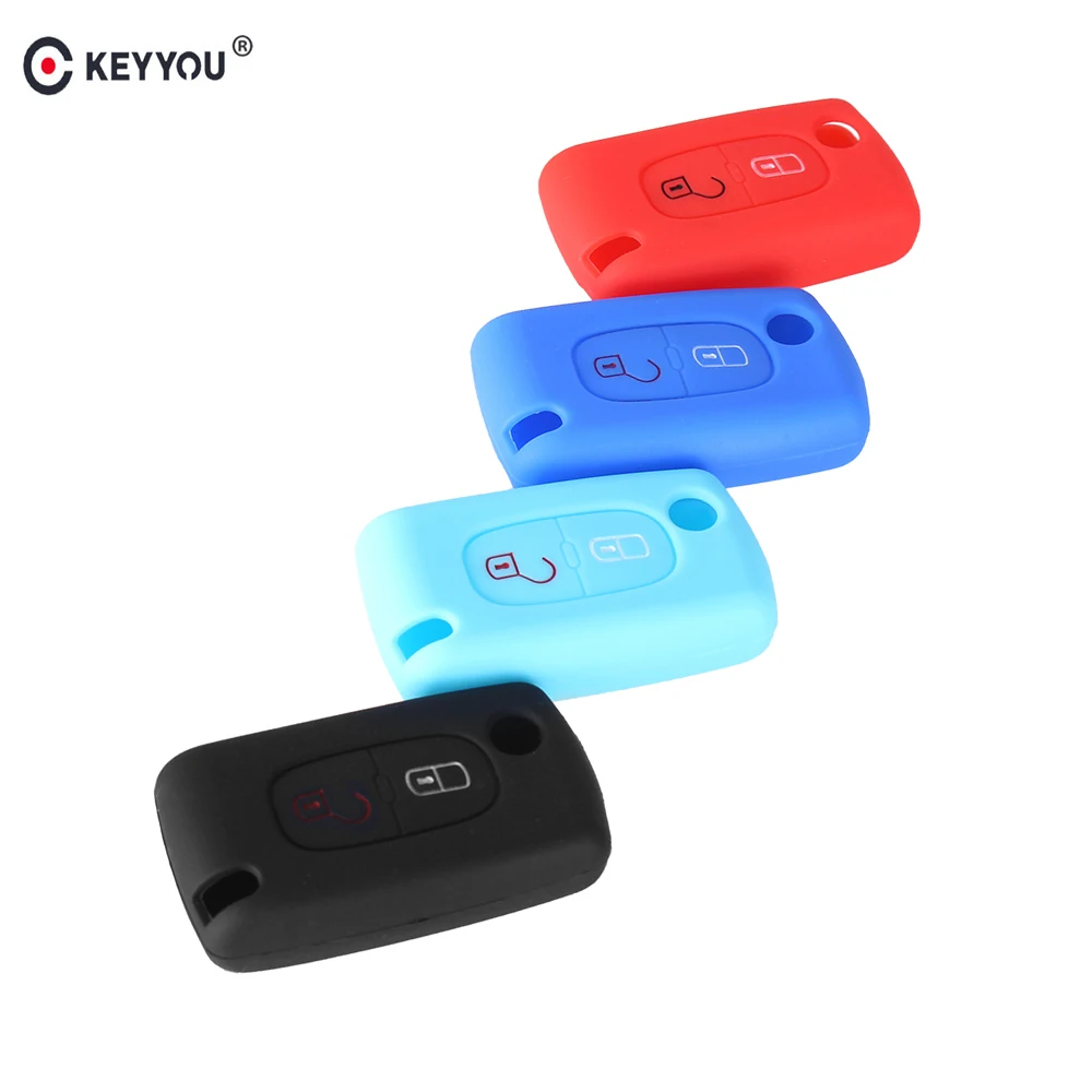 KEYYOU силиконовые ключ автомобиля чехол для PEUGEOT 107 207 307 406 407 408 607 SW 2 кнопки ключ - изображение