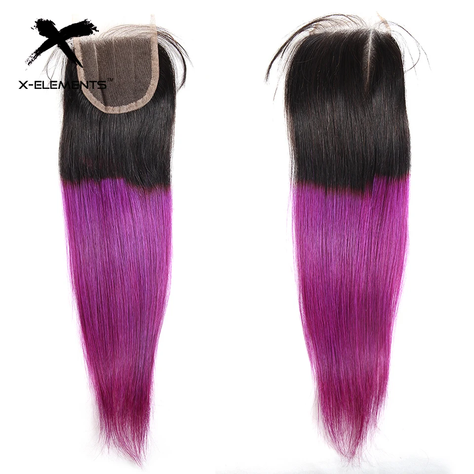 X-Elements Ombre Color 4x4 Lace Closure Brazilian Human Hair Straight Closure Remy Hair Closure T1BPurple T1B30 T1B27 T1B39J (5)
