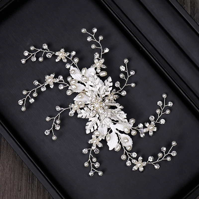 Hair Combs Hair Clips Accessories Rhinestone Pearl Silver Headbands For Women Bride Wedding Hair Jewelry