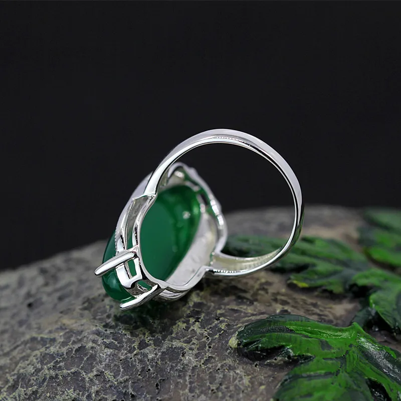 GQTORCH, 925 пробы, серебро, преувеличенный зеленый агат, красный рубин, большие кольца для женщин, Винтажное кольцо, хорошее ювелирное изделие
