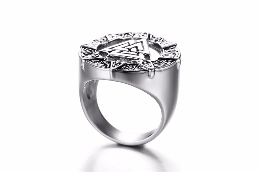 Valknut Scandinavn Odin Symbol Norse Viking Mens Boys Stainless Steel Biker Ring Fashion Jewelry Size 8-12 16