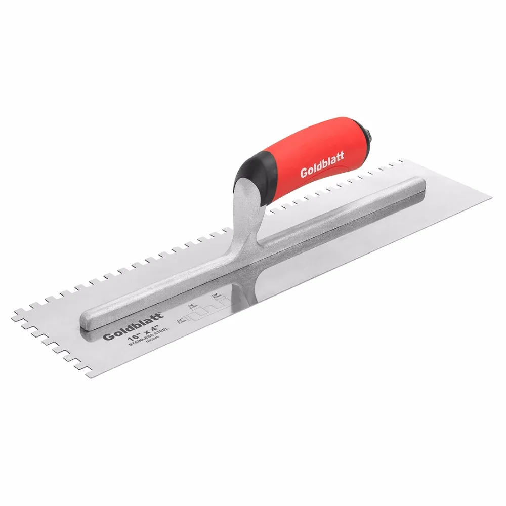 

Goldblatt Plaster Trowel 16X4 Stainless Steel Notched Trowel 1/4 X 1/4 X 1/4 SQ