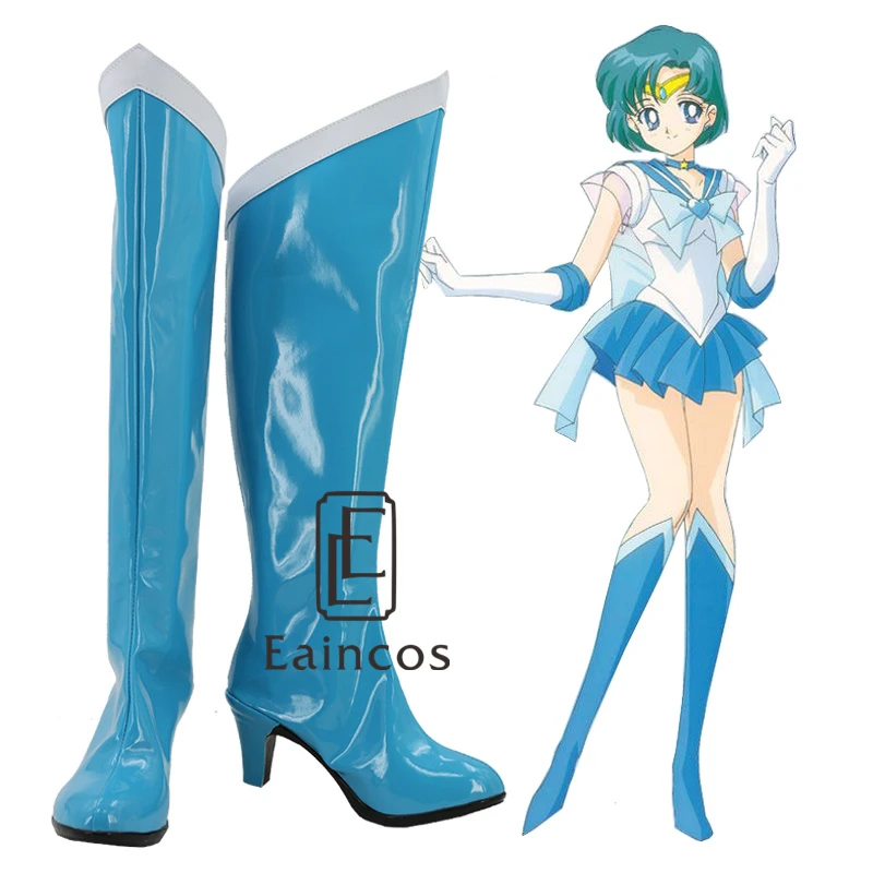 

Anime Sailor Moon Sailor Mercury Cosplay Party Shoes Blue Boots Custom Made