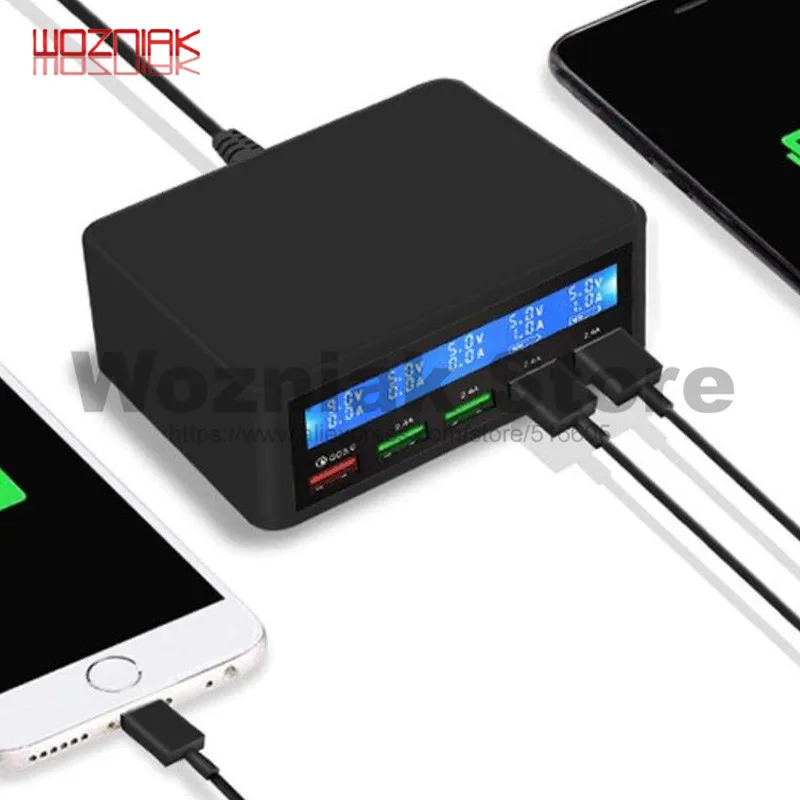 

5 USB Mobile Phone Charger Real-time Dynamic of Intelligent LCD Digital Display Automatic Recognition of Quick Charging QC3.0