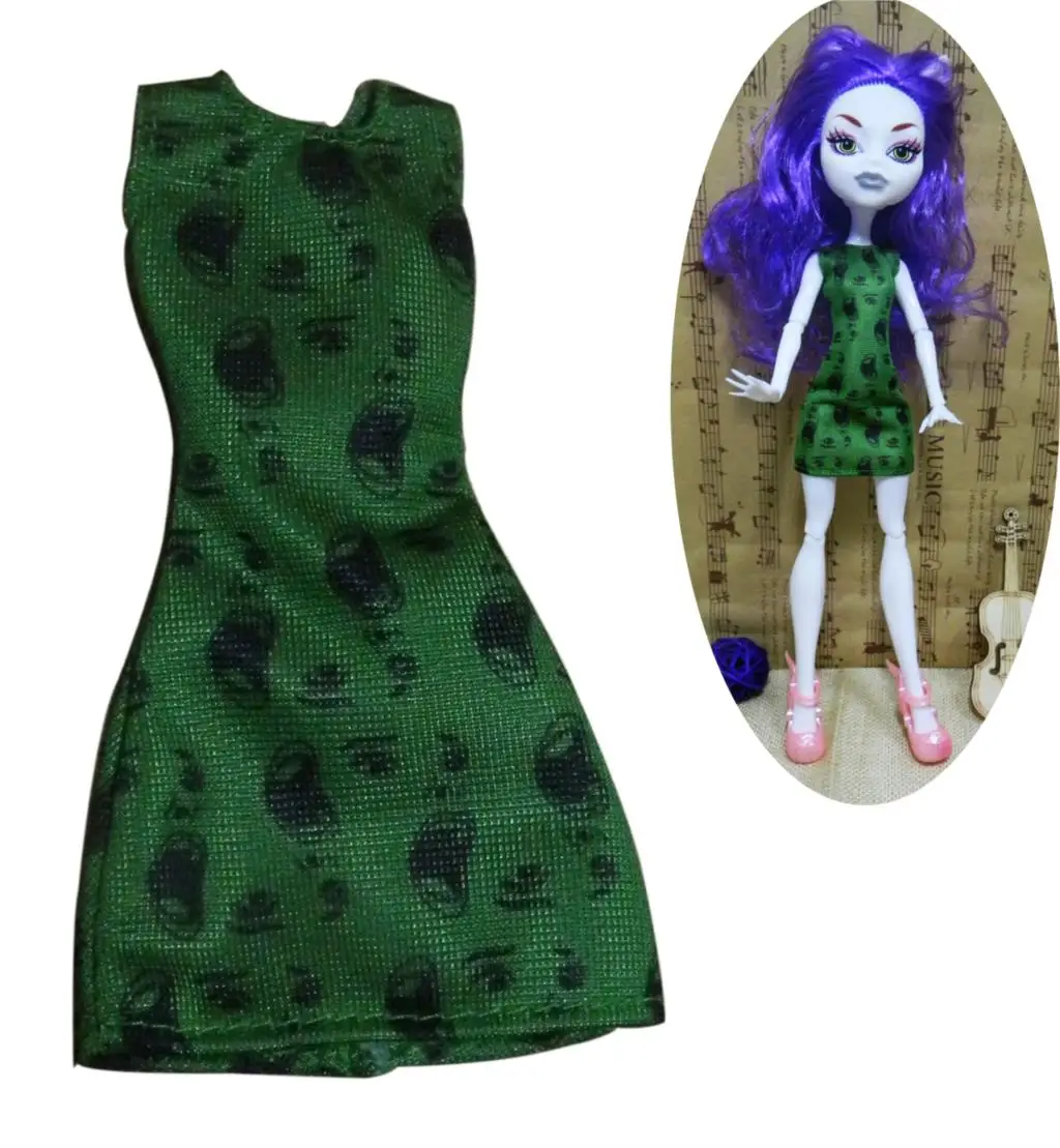Зеленое цельнокроеное платье, Одежда для кукол Monster High, вечерние летние короткие платья, платья для кукол Monster High