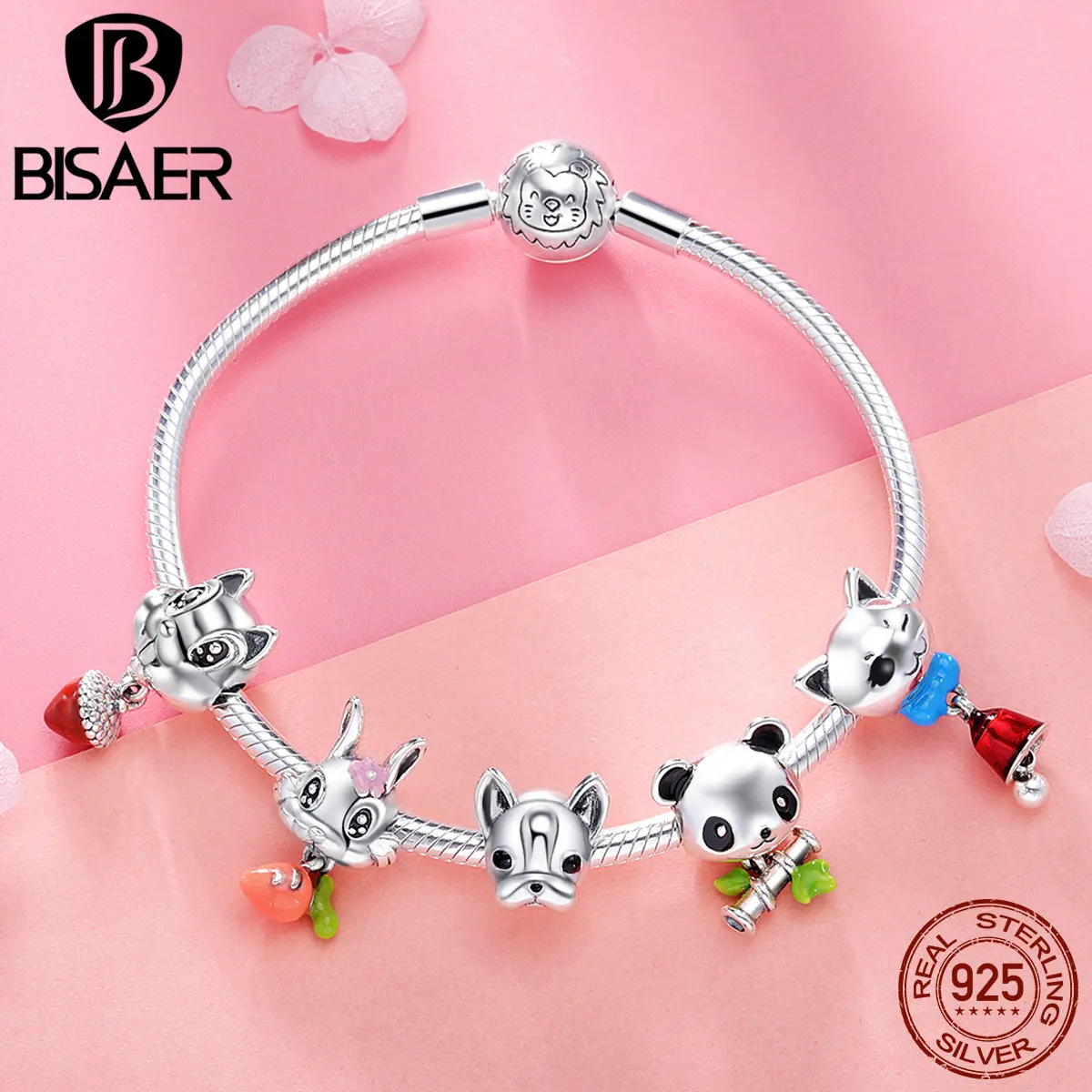 

925 Sterling Silver Bracelets Cute Animal Dog Bulldog Rabbit Femme Bracelets & Bangles for Women Authentic Silver Jewelry ECB808