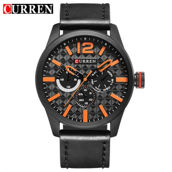 

Curren Mens Sports Calendar Date Quartz Movement Analog Military Male Clock Black Strap strapon Band Bracelet Wrist Watches hour
