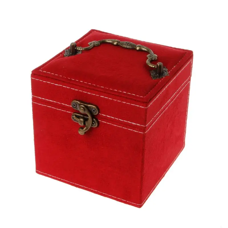 Portable Three Layer Jewelry Box Earrings Ring Bracelet Storage Hand-Held Boxes - Color: Red