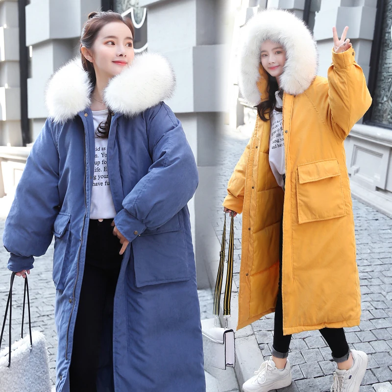 AYUNSUE Parkas Mujer Long Winter Jacket Women Coat Korean Parka Fur Collar Large Size warm padded womens jackets KJ2471