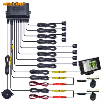 

FEELDO 1Set Car 8 Sensors Front&Rear Dual View Parking Sensor Backup Radar System+Monitor+16.5mm Camera #4453