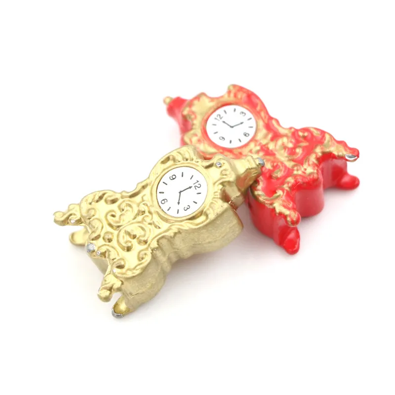 1:12 мини металлические часы кукольный домик украшение-кукла часы для дома высота 2,7 см миниатюрный красный золотой