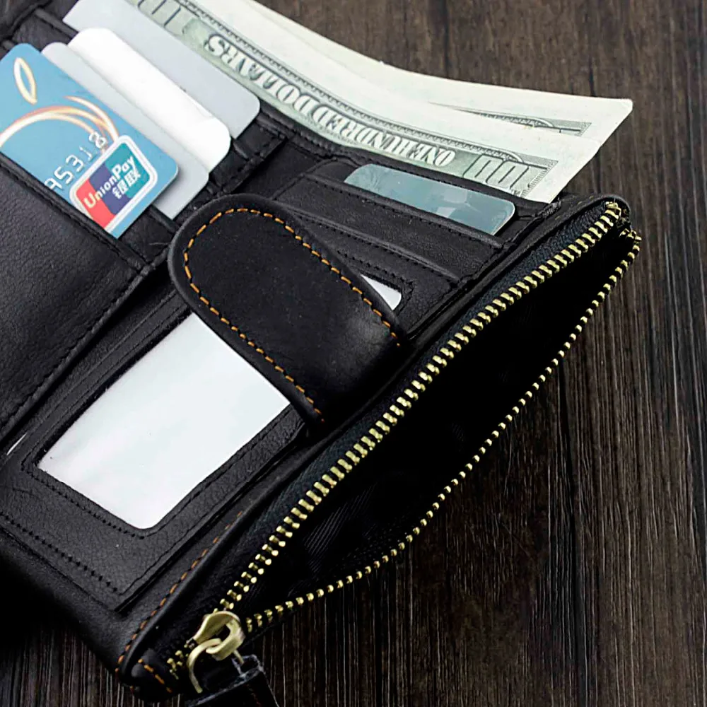 Мужской кошелек из натуральной кожи на молнии, портмоне в винтажном ретро стиле