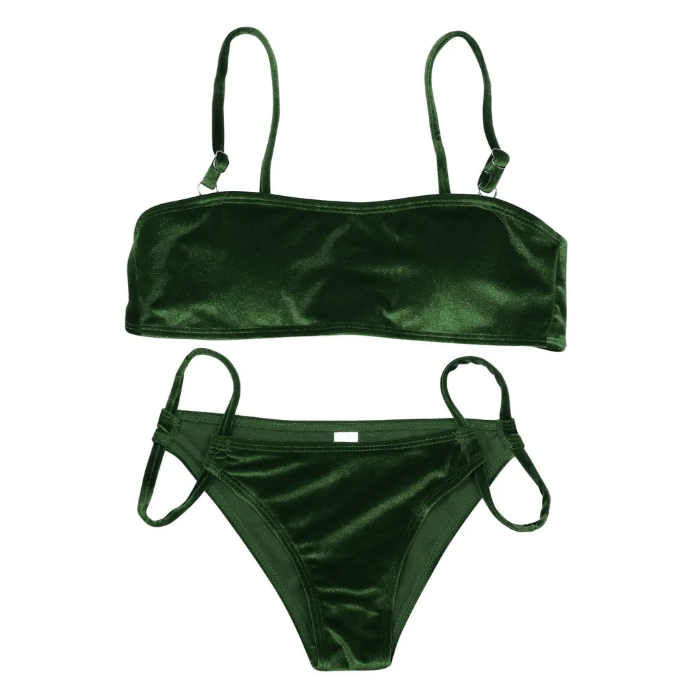 

2019 Sexy bikini Set Gold Velvet Swimwear Women Solid Color Biquini Vacation Swim Bathing Suit Comfort Swimsuit Vintage Bikinis