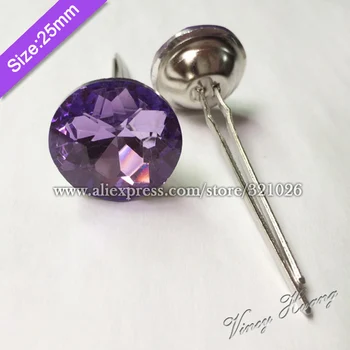 

Free shipping 100PCS/LOT 25MM PURPLE Diamond Crystal Glass Prongs, Crystal Buttons, Upholstery Sofa Buttons, Headboard Buttons