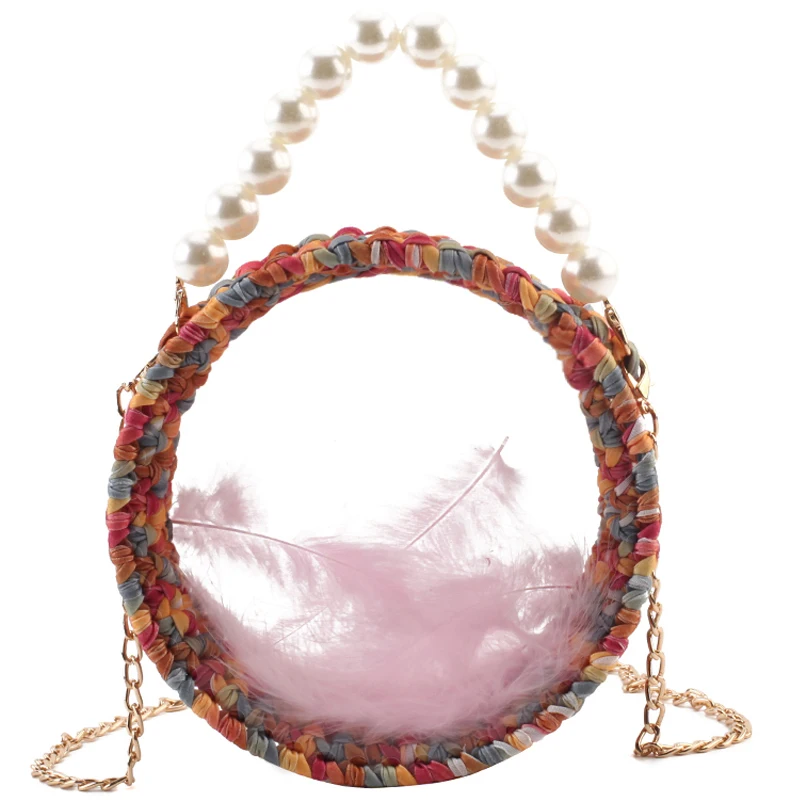 

Elegant Female Pearl Tote Bag 2019 New High Quality PVC Transparent Women's Designer Handbag Chain Weave Shoulder Messenger bag