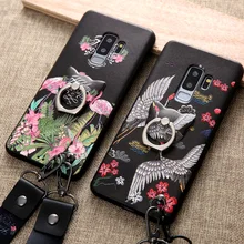 Для samsung galaxy s8 s9 plus note 8 чехол Роскошный 3d рельеф птица красный коронованный кран с кольцом и ремешком задняя Сумка для телефона