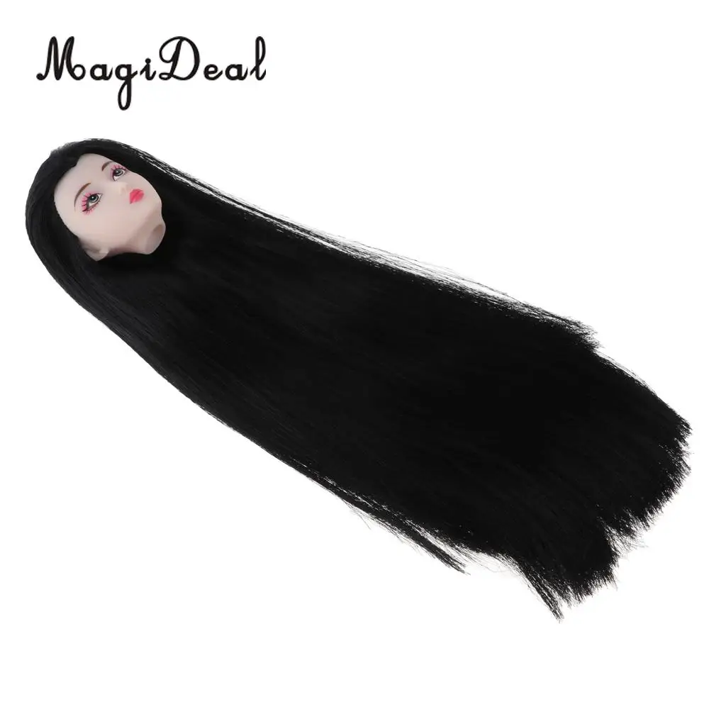 1/6 BJD Head Sculpt with Long Black Hair Doll with Make-up DIY Parts Making Supplies