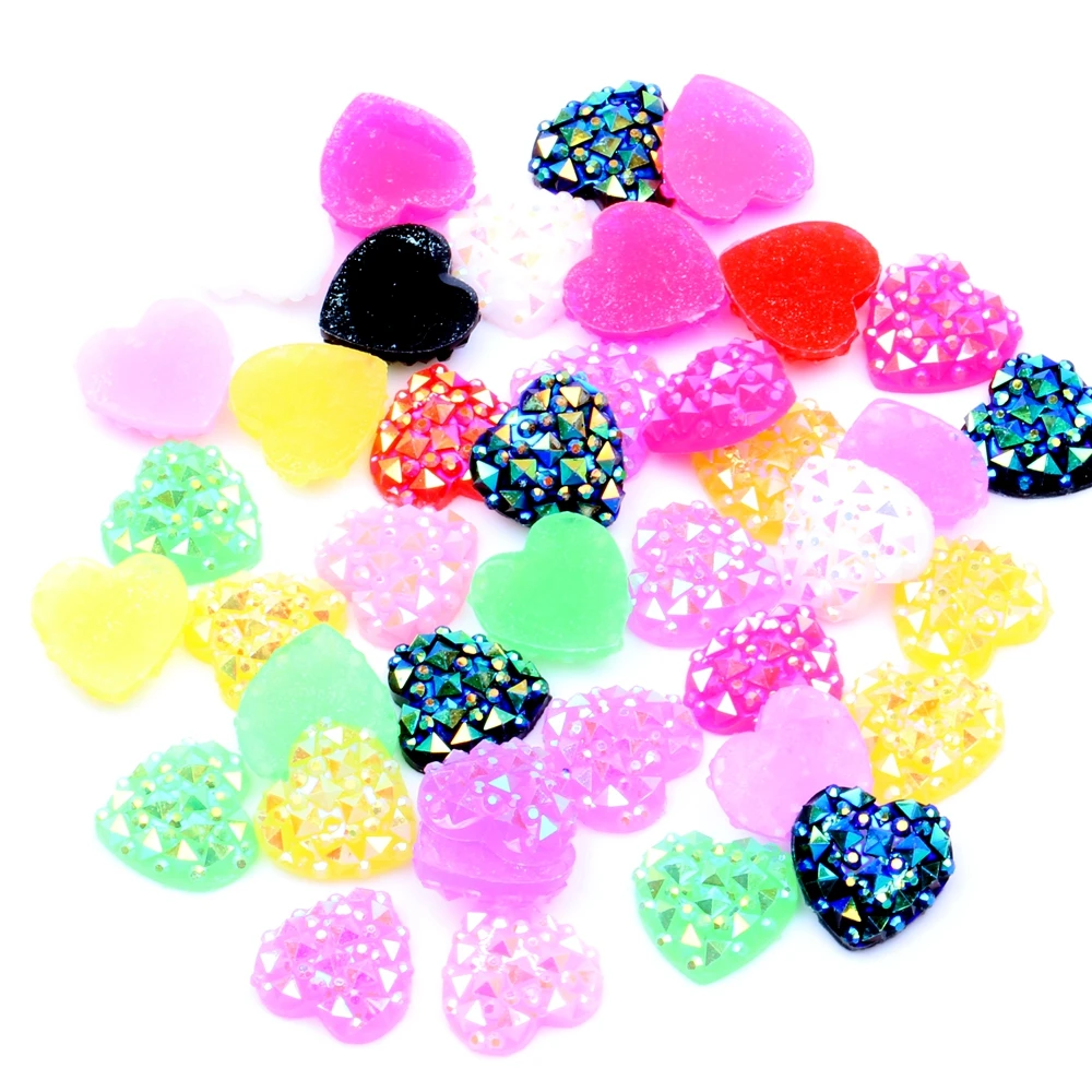 

40pcs 12mm Resin Heart Shape Flatback Rhinestone Non Hotfix Gems High Luster Glue On Wedding Dress DIY Nail Art Decoration
