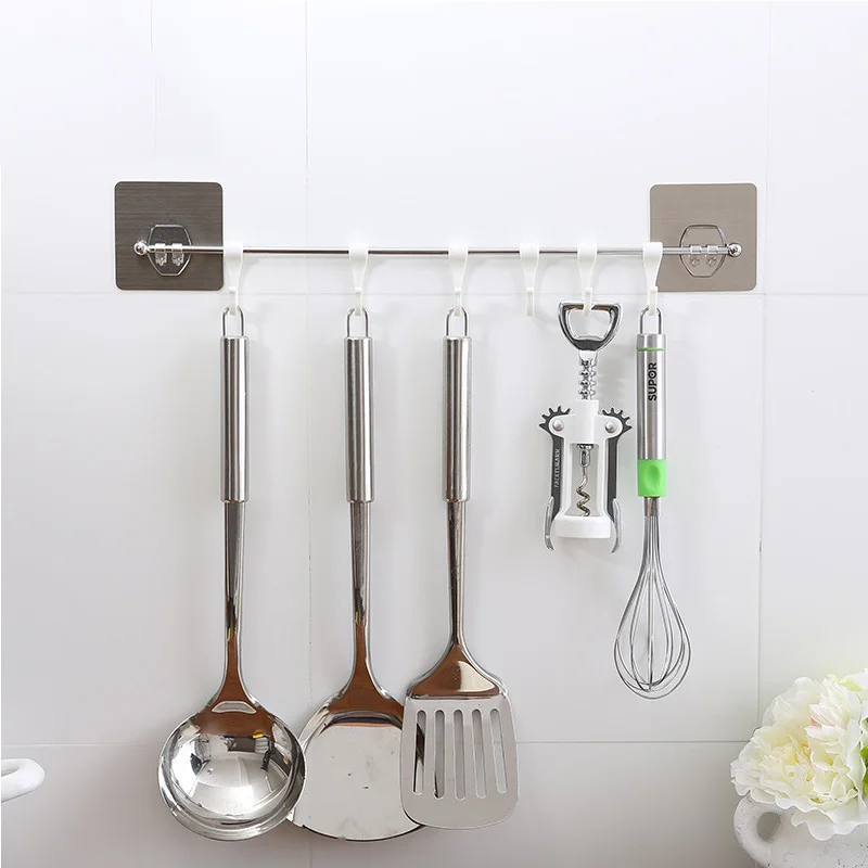 

6 Hooks Bathroom Stainless Steel Vacuum Suction Cup Sucker Hanger Wall Mounted Towel Holder Kitchen Tools Organizer Hanging Rack