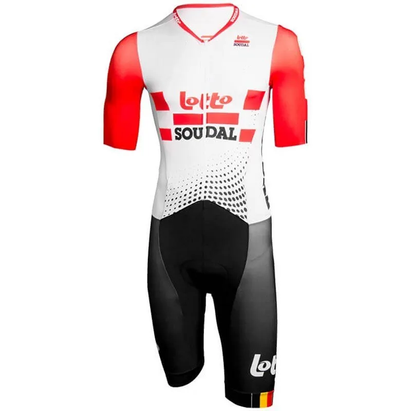 

2019 pro team soudal red aero Cycling skinsuit one piece Short sleeve summer bodysuit bike clothing MTB Ropa Ciclismo speedsuit