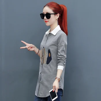 

2018 spring autumn women long-sleeve striped blouse loose all-match fashion shirts tops