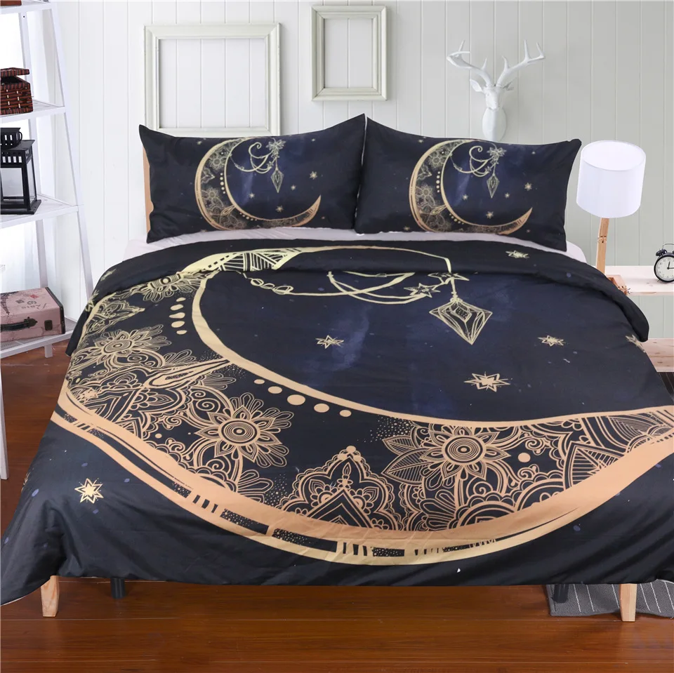 

Golden Moon Pendant imported ployester duvet cover bedding set, 3pcs of fashion bed clothes set Twin Full Queen King Size