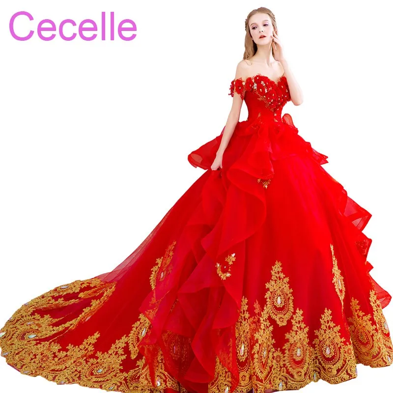 red gold ball gown