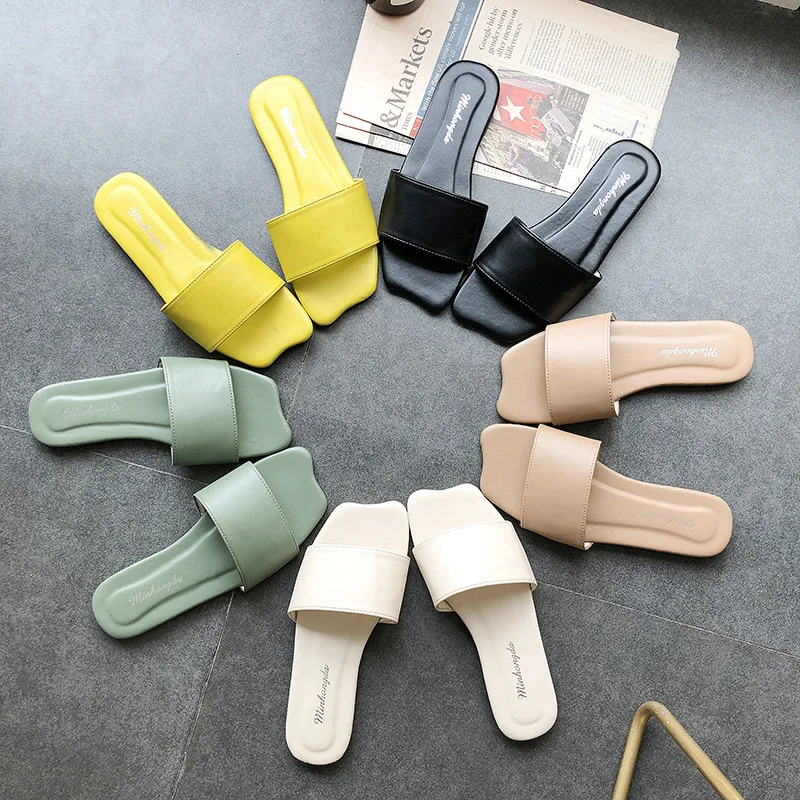 

Women Summer Ladies Sandals Fashion Design Sandals High Quality Flat Shoes Solid Candy Color Outdoor Holiday Beach Slides