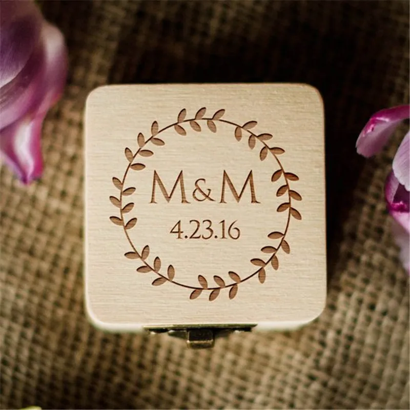Geometric Vintage Wooden Custom Ring Box Wedding Unique Personalized Rustic Ring Holder Box Jewelry Proposal Ring Bearer Box (4)
