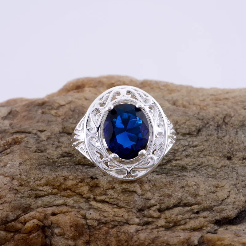 blue stone rounded Wholesale silver plated ring 925 Fashion jewelry Silver Ring 925sterling