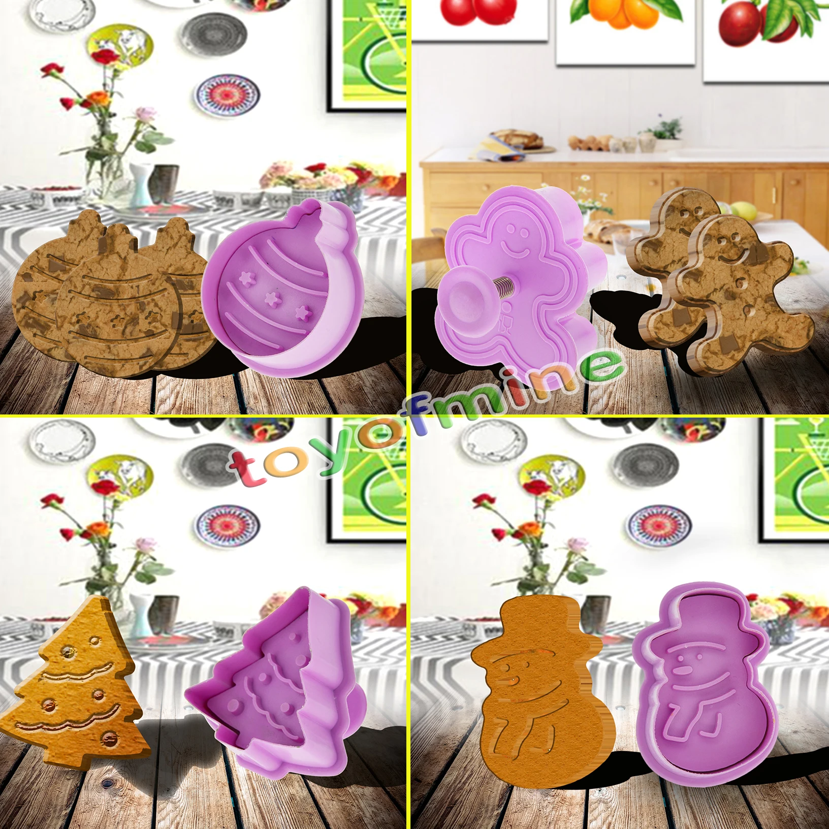 4pcs set christmas ginger bread tree snowman jingle bell christmas tree plunger cutter