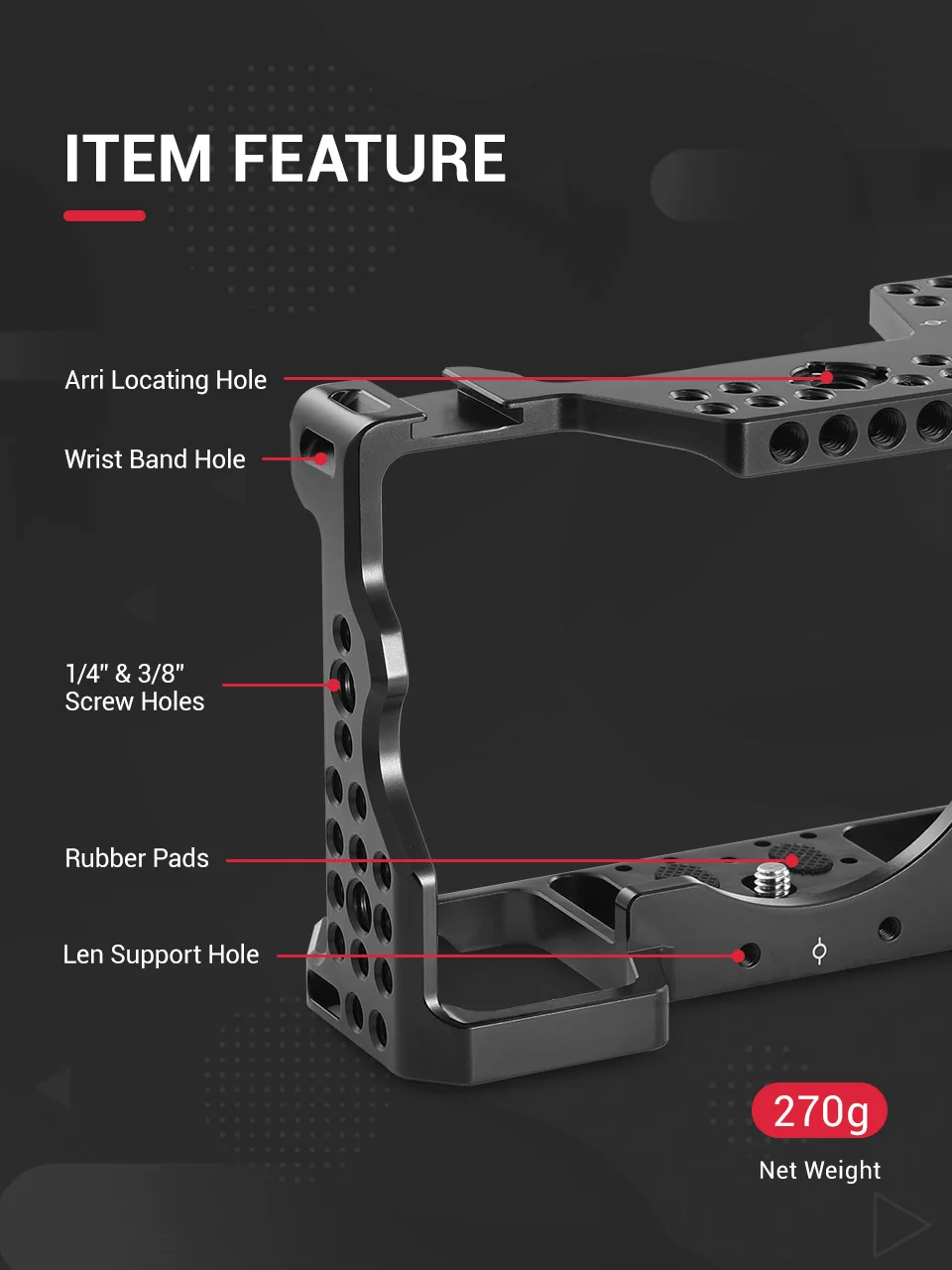 SmallRig A73 Cage A7R3 / A7RIII / A7III Camera Cage for Sony A7R III / A7M3/ A7 III W/ Arri Locating / 4/1 8/3 Threads hole 2087