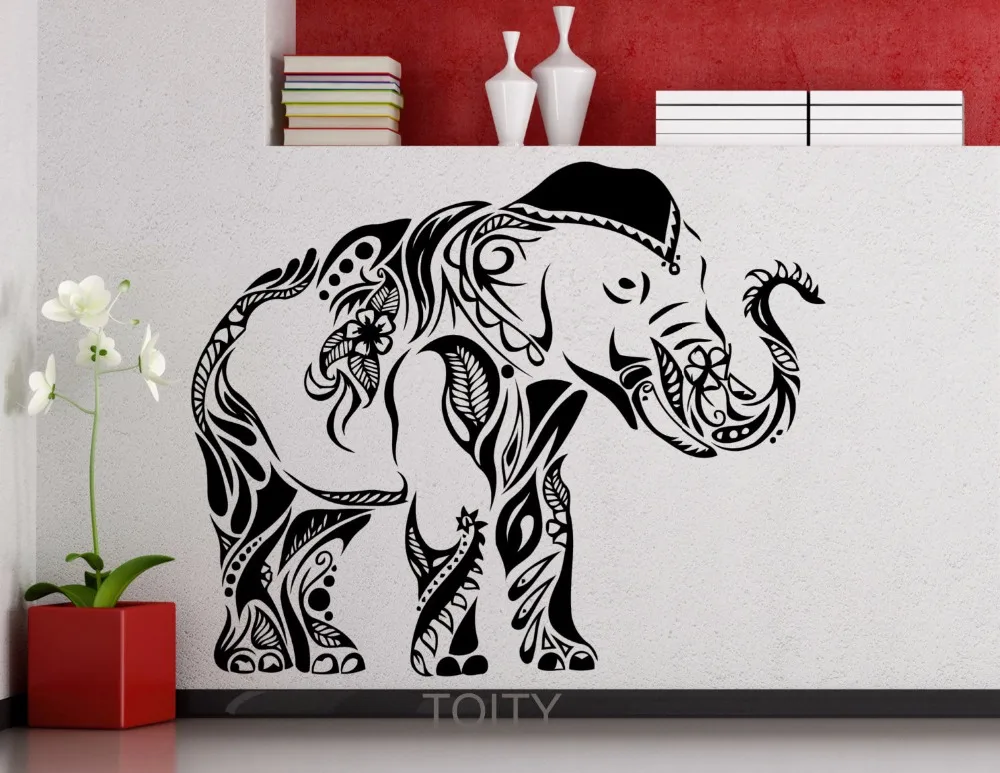 Indian Elephant Wall Sticker Mehndi Style Yoga Namaste Vinyl Decal Home