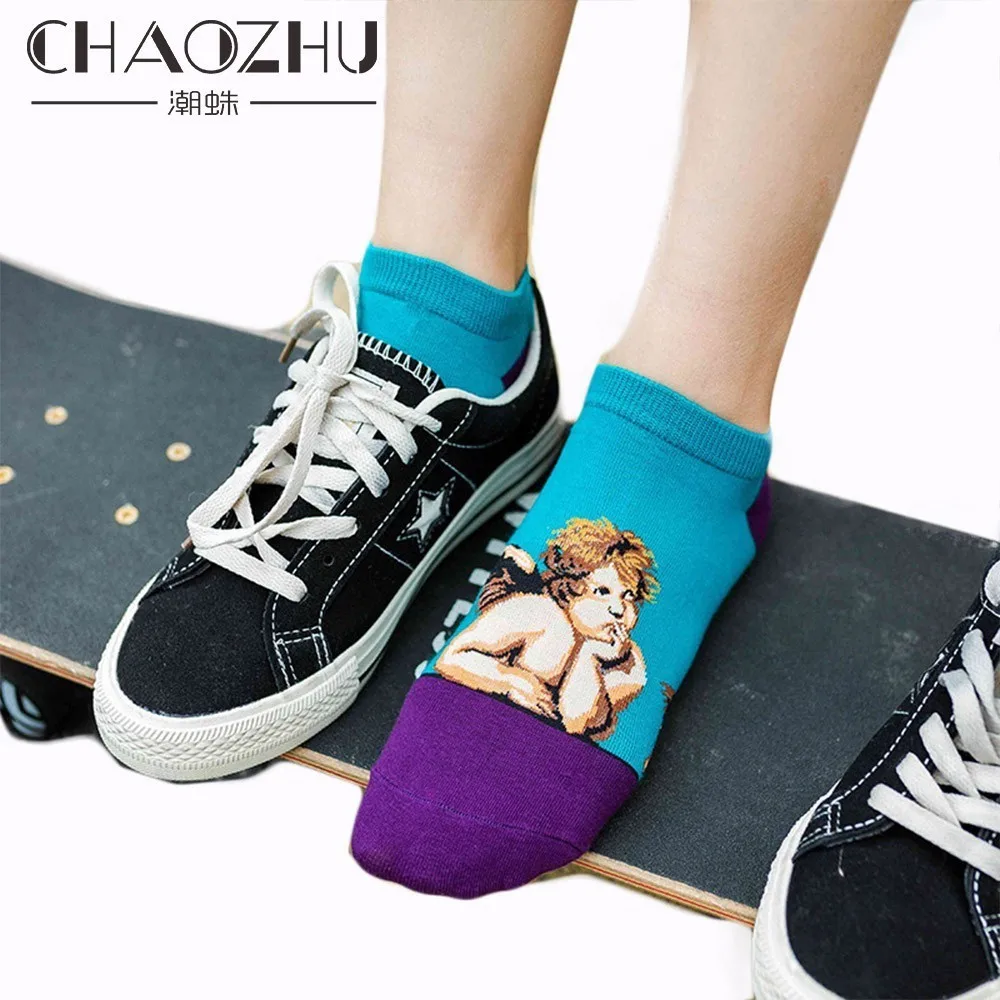 

CHAOZHU calcetines de mujer pintura al oleo lady socks art Van Gogh Artistic creation Mona Lisa's smiling angel ankle socks