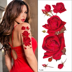 Autocollant de tatouage temporaire, couleur Rose rouge, 2 pièces, fleur, nouvelle mode, imperméable, pour filles et femmes, 2022 