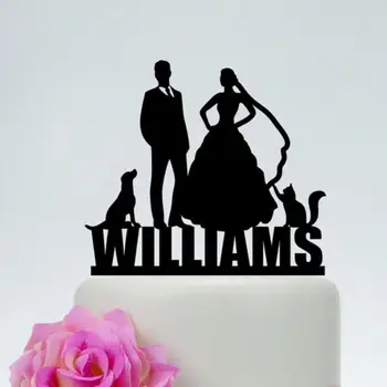 

Wedding Cake Topper,Last name Cake Topper,Custom Cat and Dog Pet Cake Topper,Bride and groom Cake Topper,Couple Silhouette