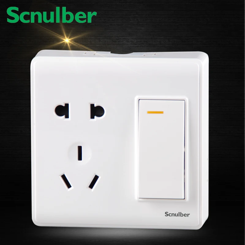 1 gang 2 way Two poles and earthing contact Socket outlet with Shutter